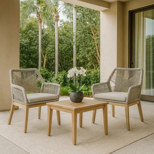 Reid Armchair | Woven Rope Back | Set of 2 | Brown | Gray