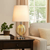 Clio Table Lamp | Textured Glass Ball | 14" | White | Chrome