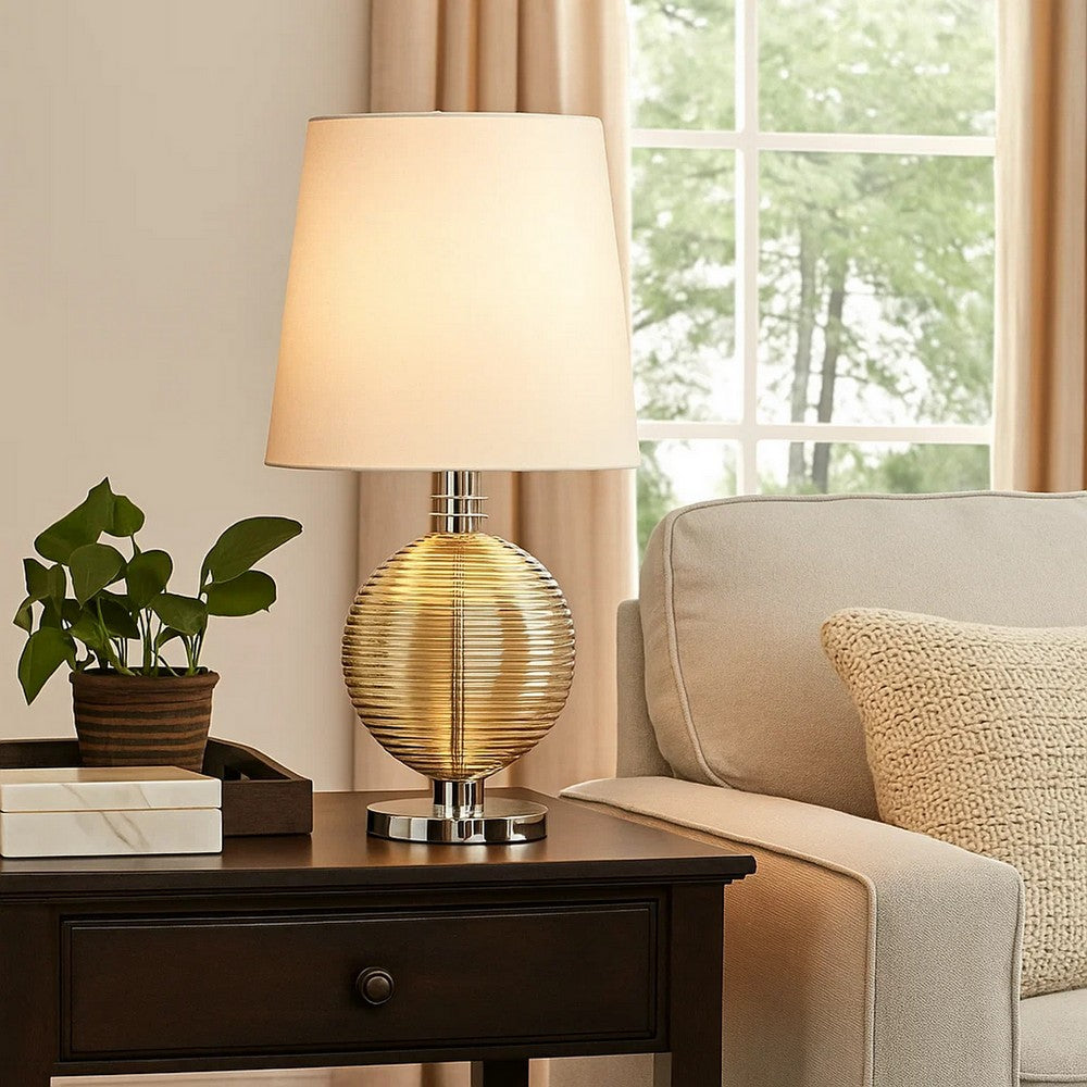 Clio Table Lamp | Textured Glass Ball | 14" | White | Chrome