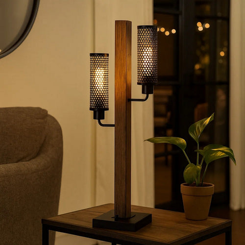 Lennox Table Lamp | 2 Mesh Shades | 13" | Brown | Black