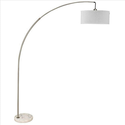 Floor Lamp with Arched Extendable Neck and Marble Base, Silver