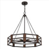 Chandelier with Octagonal Cage Design Metal Frame and Wood Accents, Brown By Casagear Home