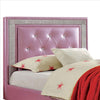 Twin Bed with Leatherette Upholstery and Crystal Button Tufting Pink By Casagear Home BM241840