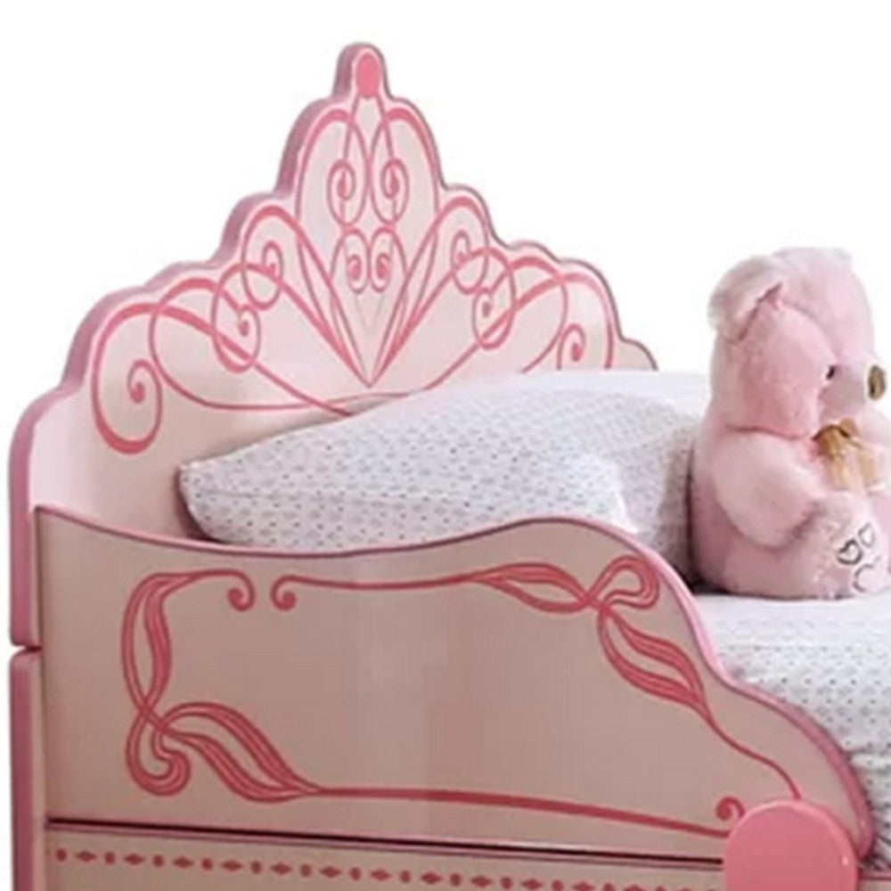 Twin Bed with MDF Scalloped and Scroll Motif Design Pink BM241842