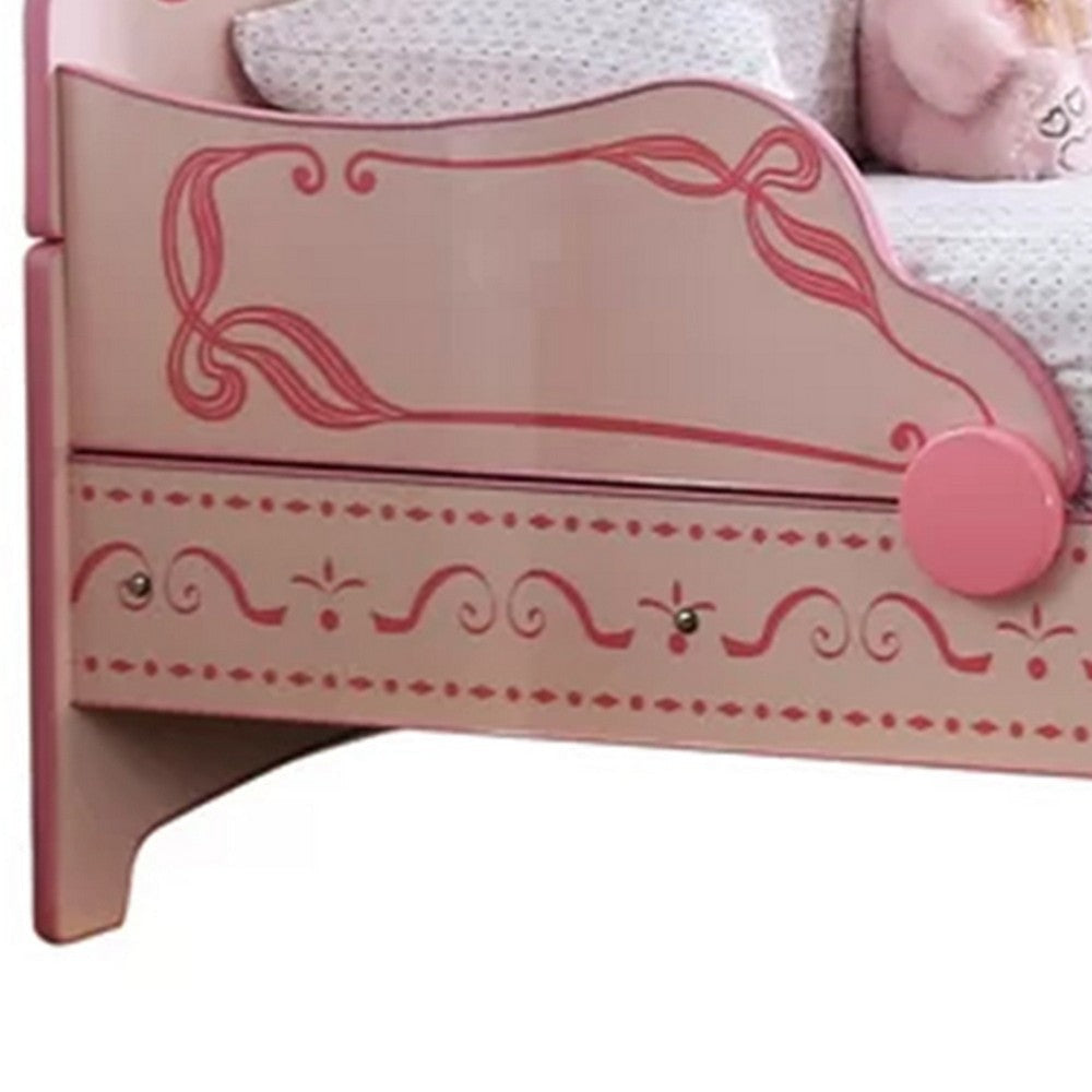 Twin Bed with MDF Scalloped and Scroll Motif Design Pink BM241842