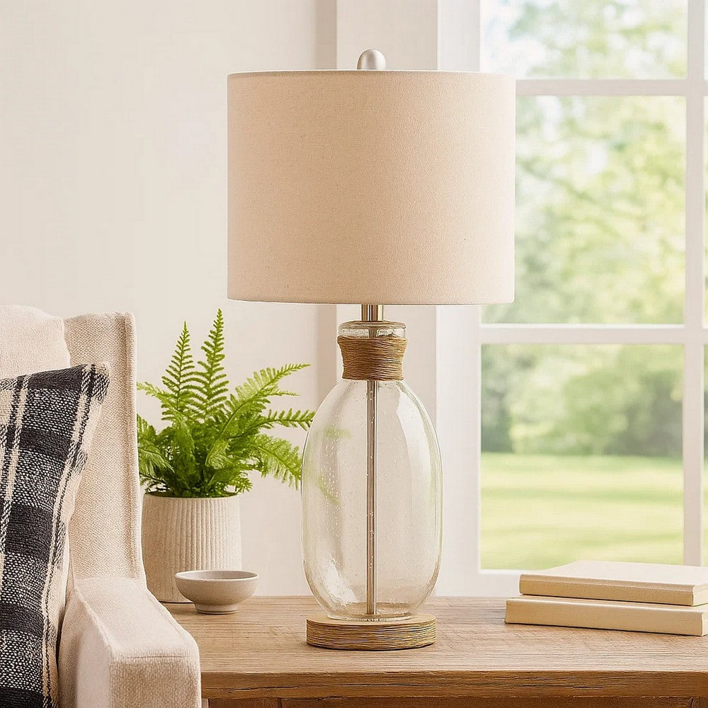 Cleo Table Lamp | Bubble Glass | Rope Accent | Beige