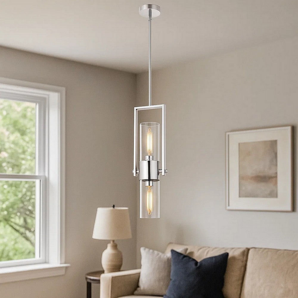 Mira Pendant | Cylindrical Glass Shade | 10" | Chrome