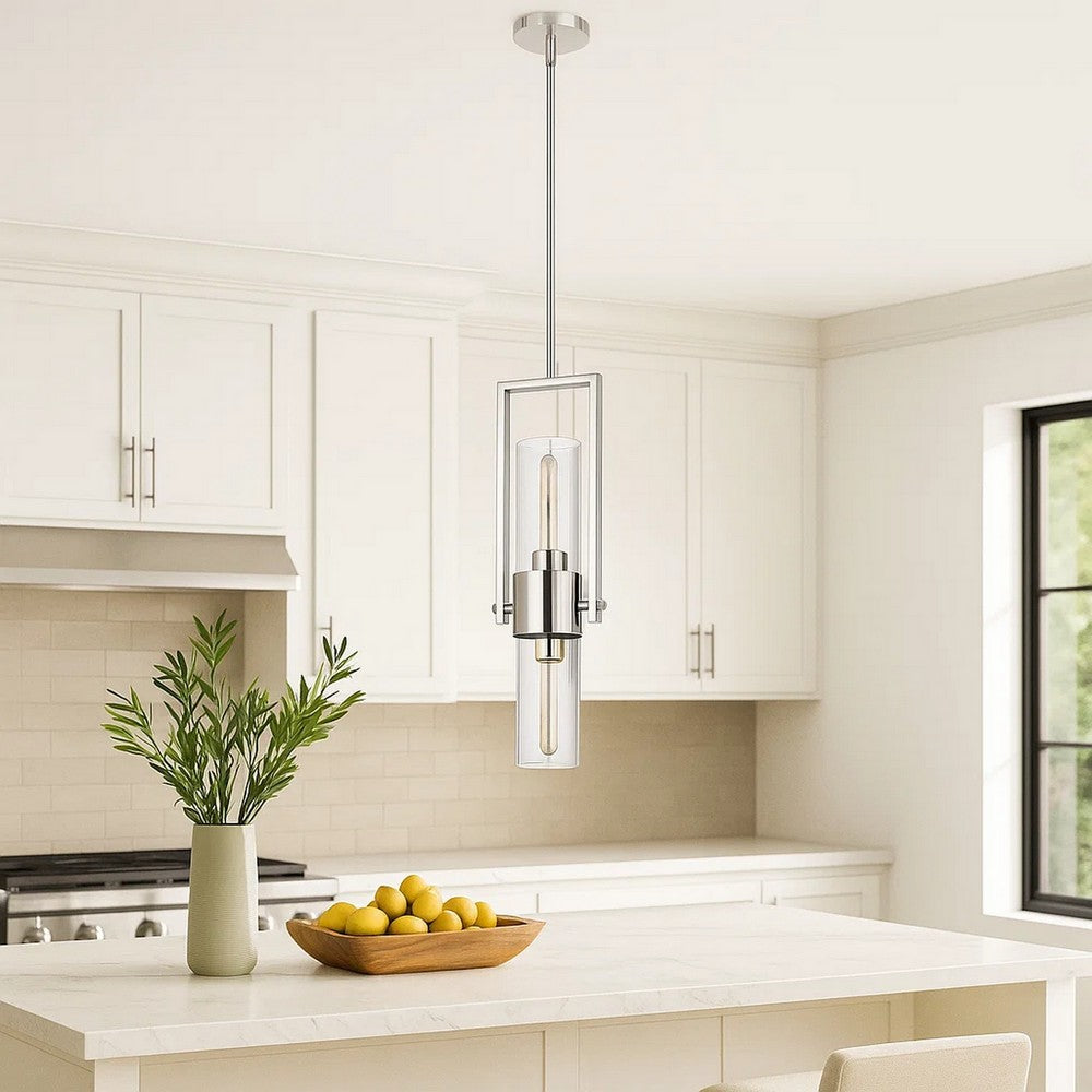 Mira Pendant | Cylindrical Glass Shade | 10" | Chrome