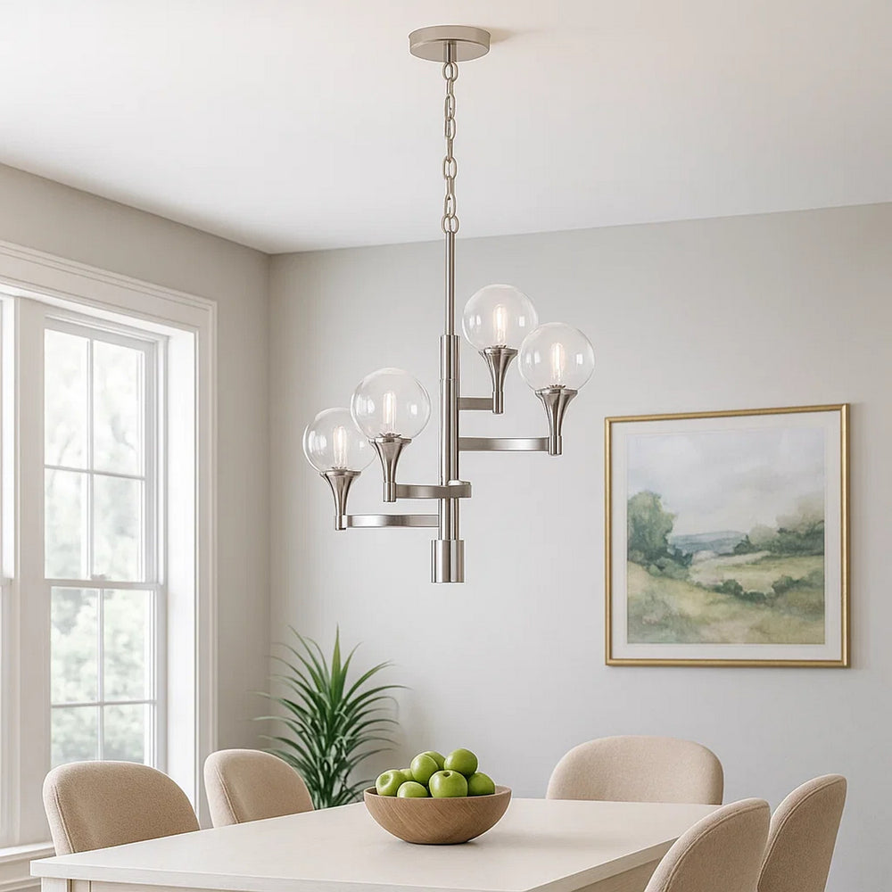 Aria Chandelier | 4 Globe Glass Shades | 22" | Chrome