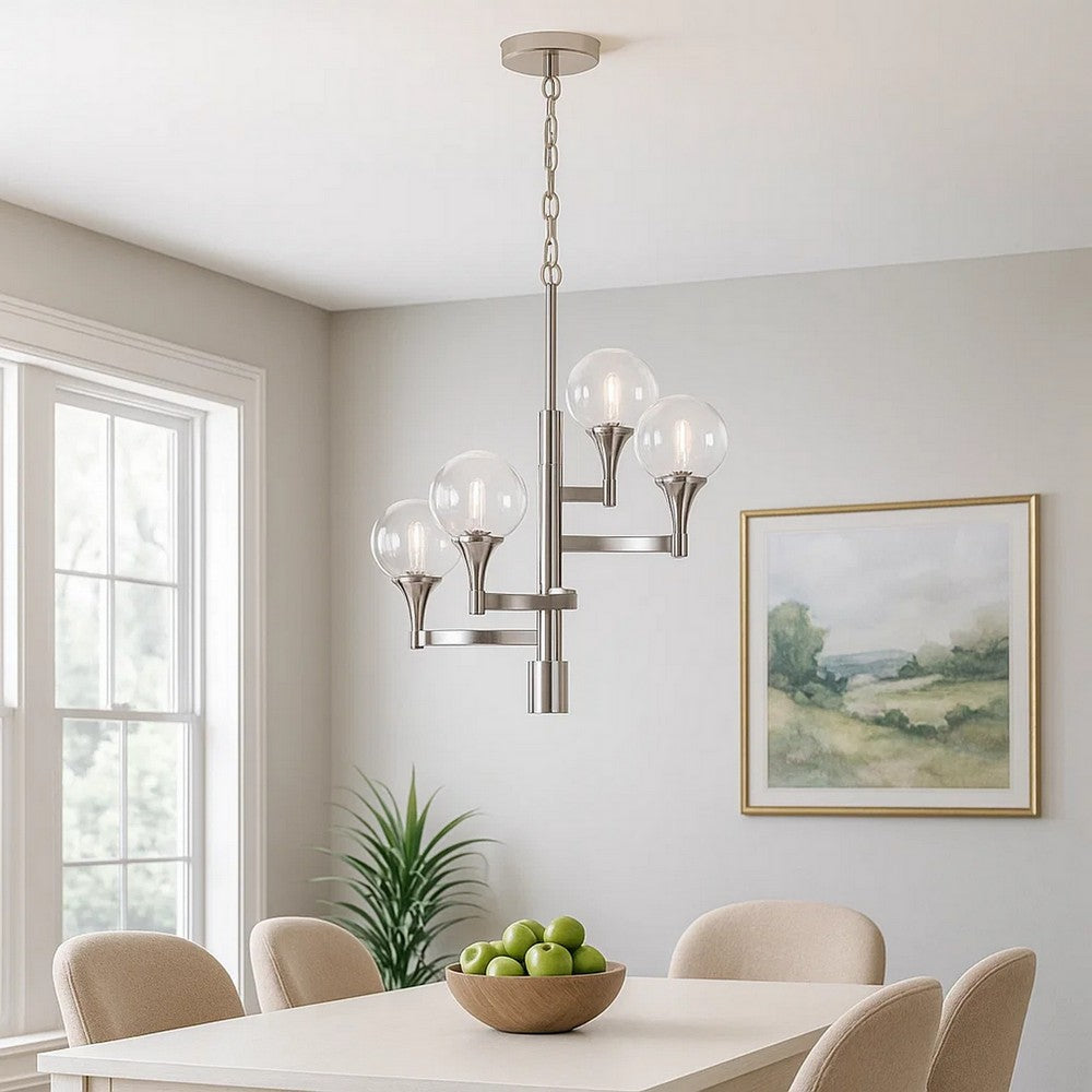 Aria Chandelier | 4 Globe Glass Shades | 22" | Chrome