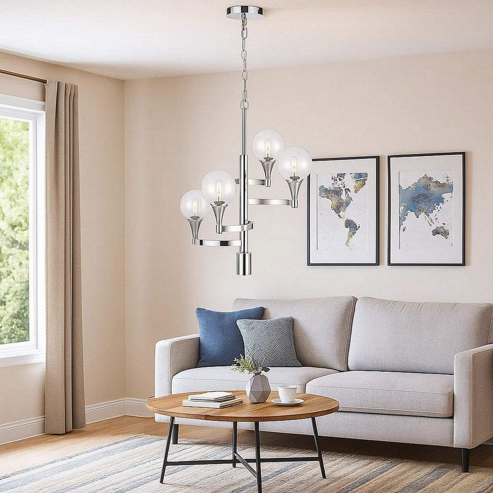 Aria Chandelier | 4 Globe Glass Shades | 22" | Chrome