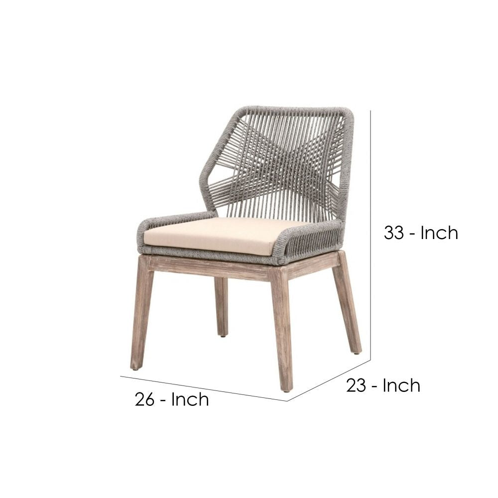 Dining Chair with Woven Rope Back Set of 2 Gray and Brown By Casagear Home BM241890