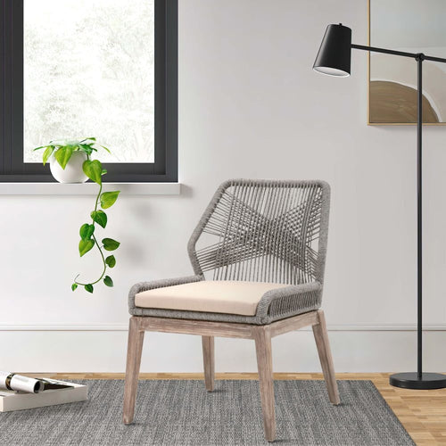 Reid Dining Chair | Woven Rope Back | Set of 2 | Gray | Brown