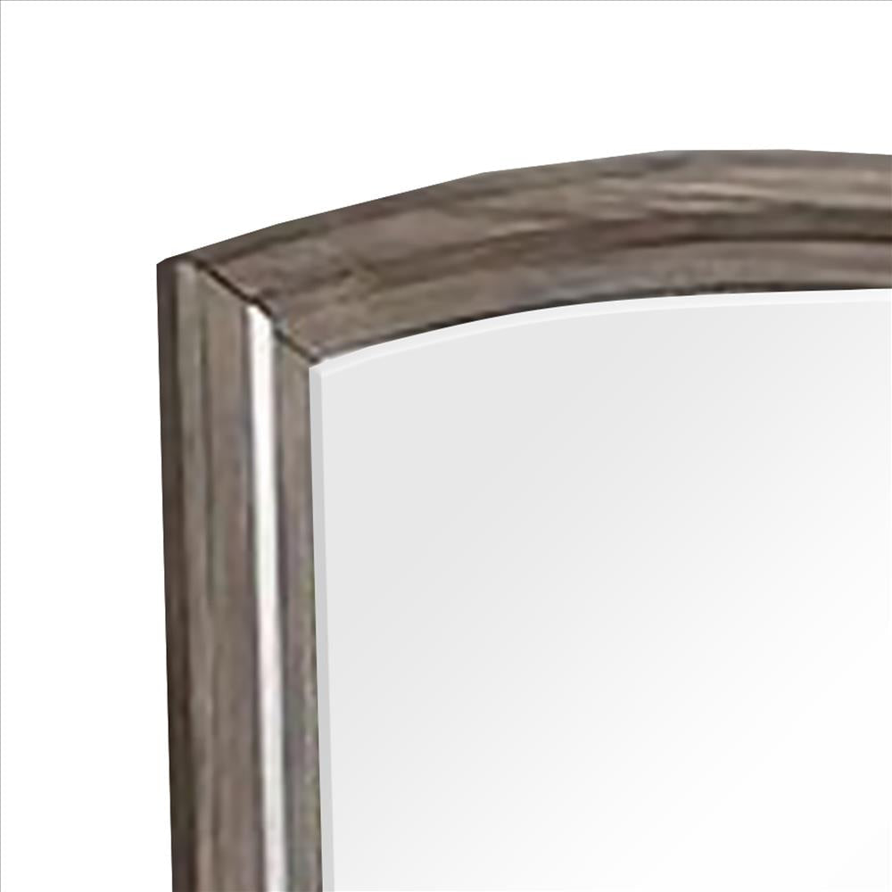 Wall Mirror with Plank Style Wooden Frame and Arched Top Brown BM241891