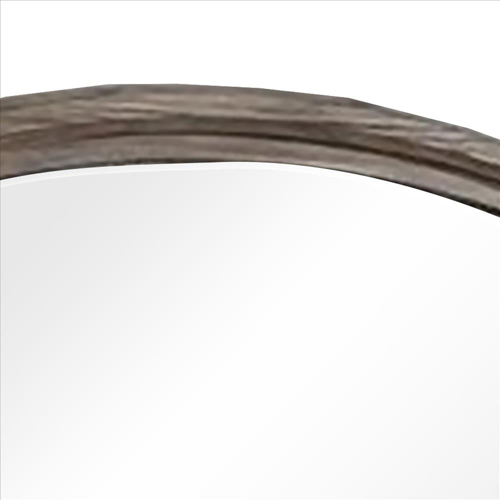 Wall Mirror with Plank Style Wooden Frame and Arched Top Brown BM241891