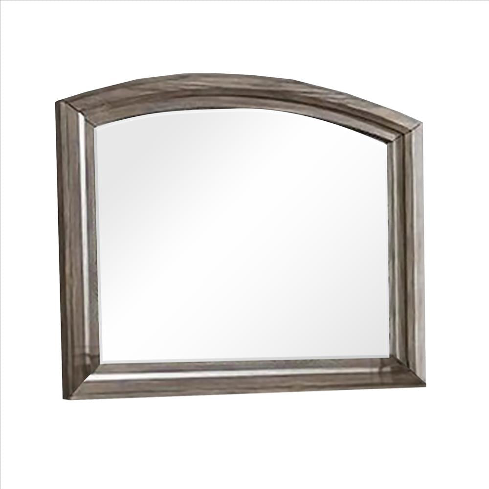 Wall Mirror with Plank Style Wooden Frame and Arched Top, Brown