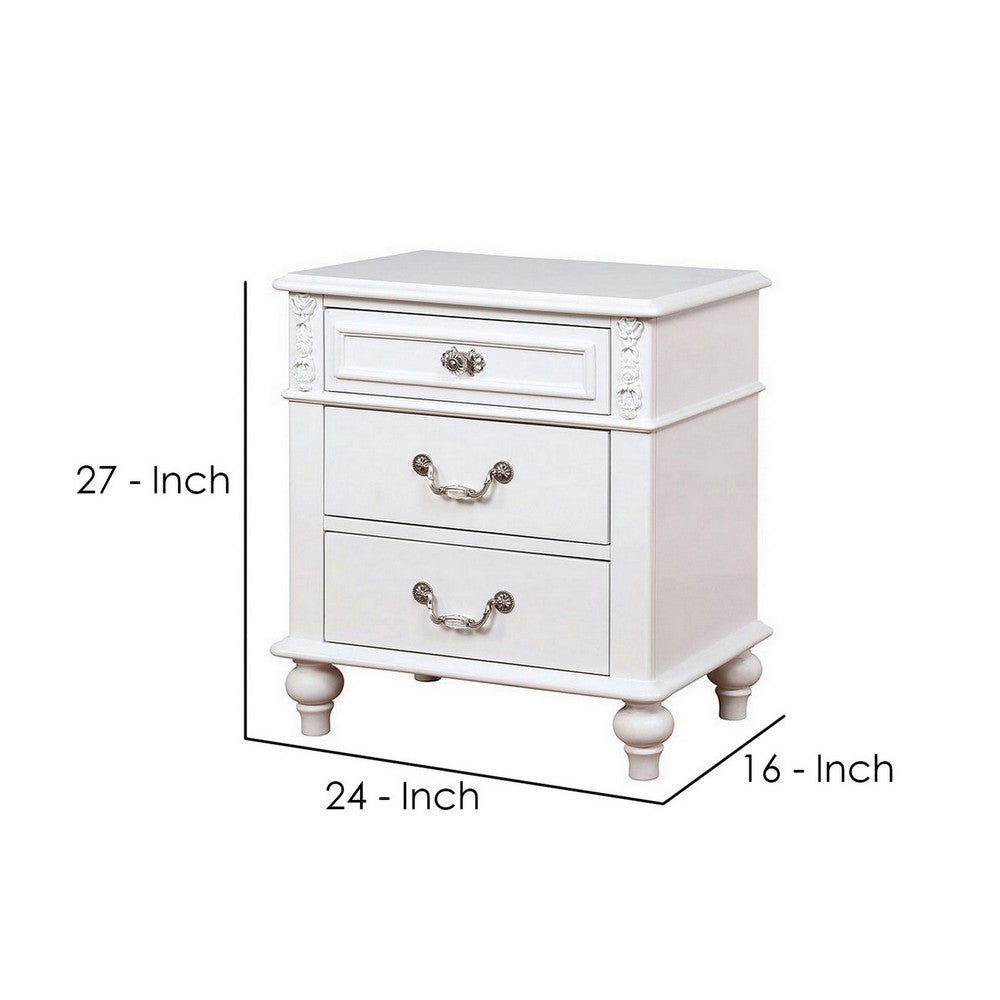 Nightstand with 3 Drawers and Built In USB Port, White