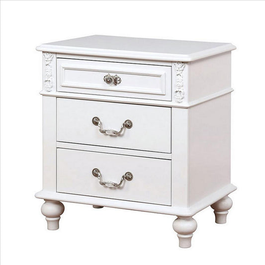 Nightstand with 3 Drawers and Built In USB Port, White By Casagear Home