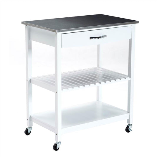 Kitchen Cart with 1 Slatted Shelf and 1 Drawer, White and Gray By Casagear Home