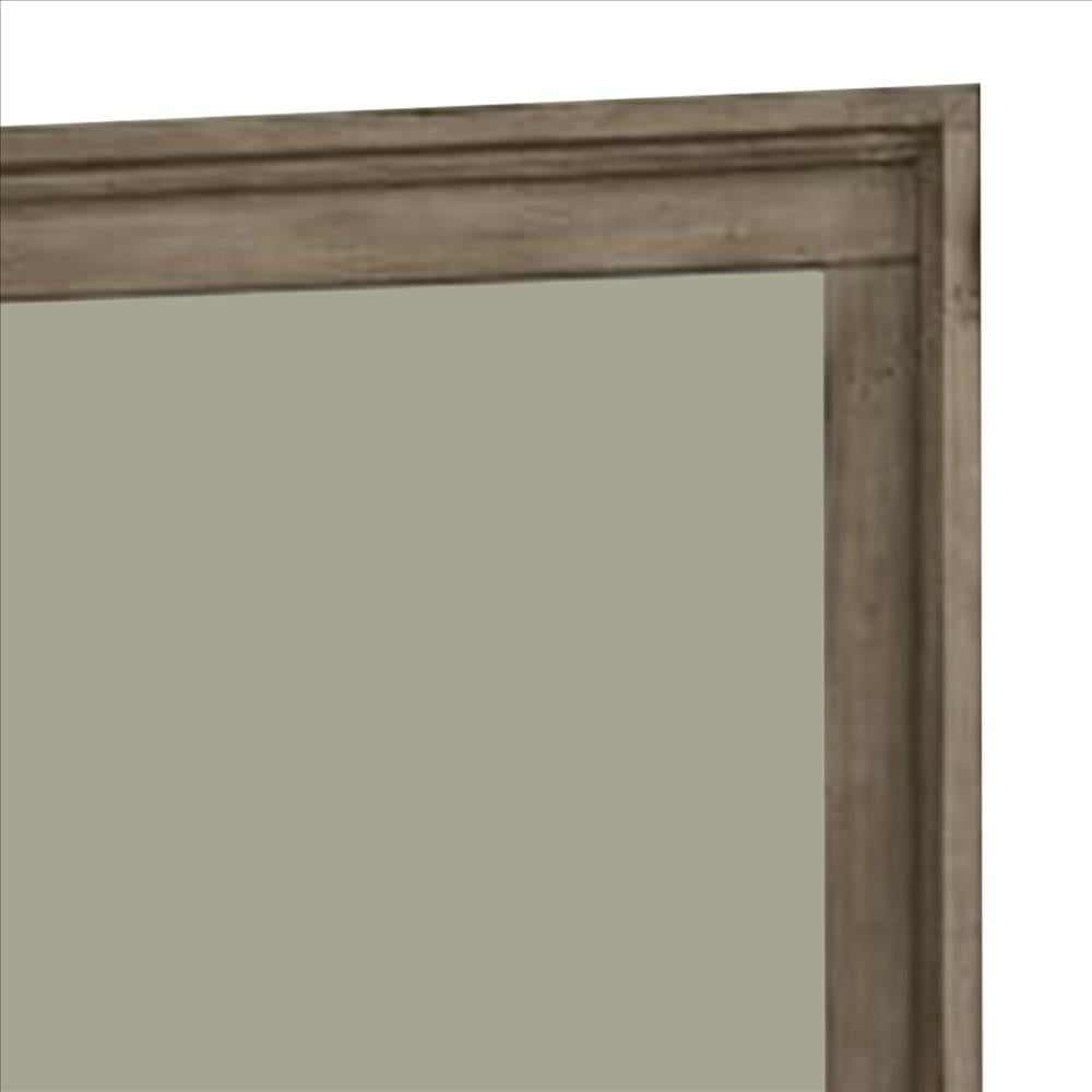 Wall Mirror with Beveled Molded Wooden Frame Natural Brown BM241939