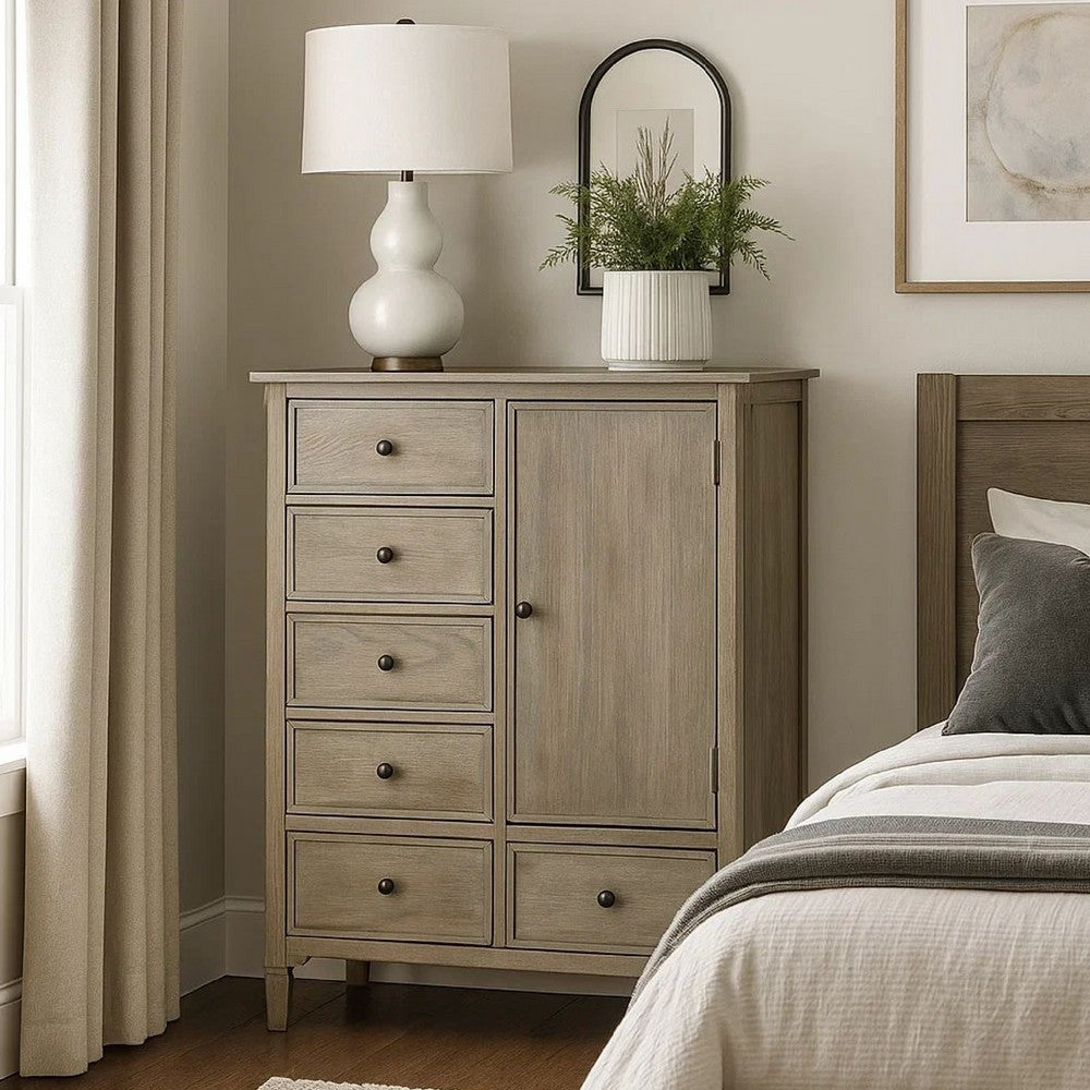 Armoire with 6 Storage Drawers and Turnip Feet, Natural Brown
