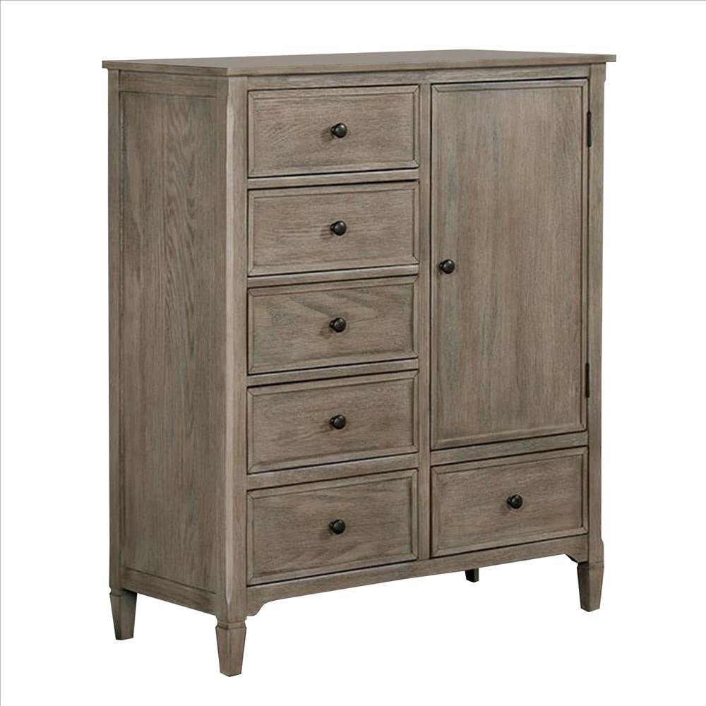 Armoire with 6 Storage Drawers and Turnip Feet, Natural Brown