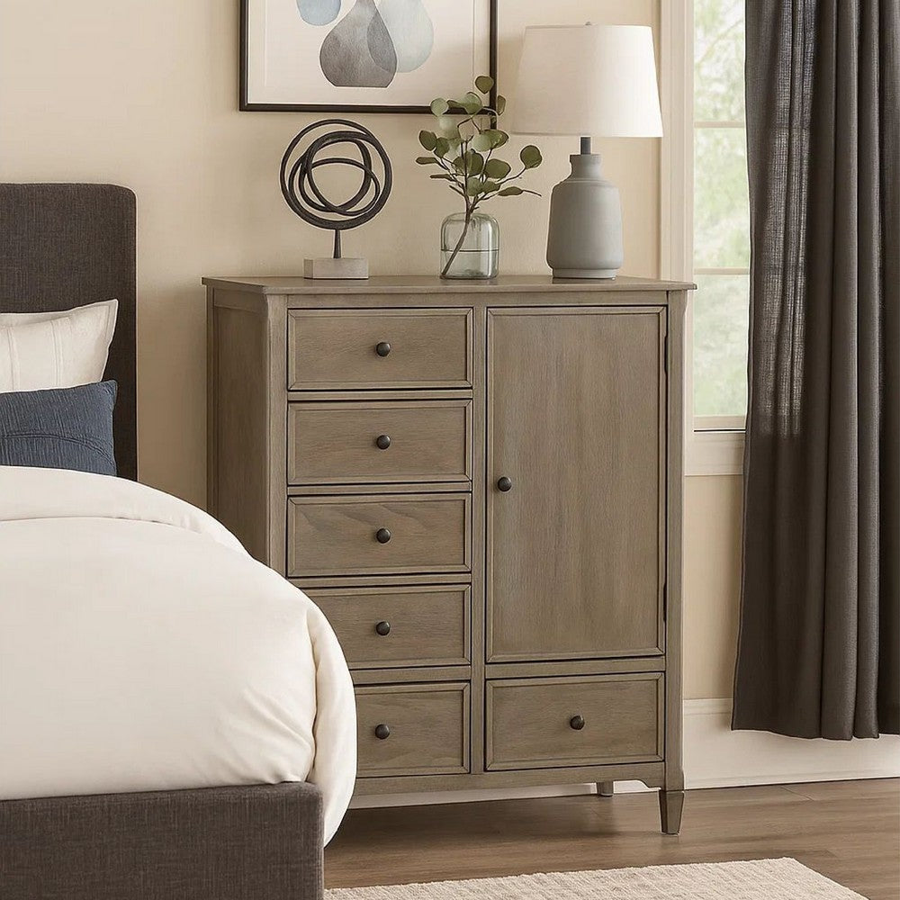 Armoire with 6 Storage Drawers and Turnip Feet, Natural Brown