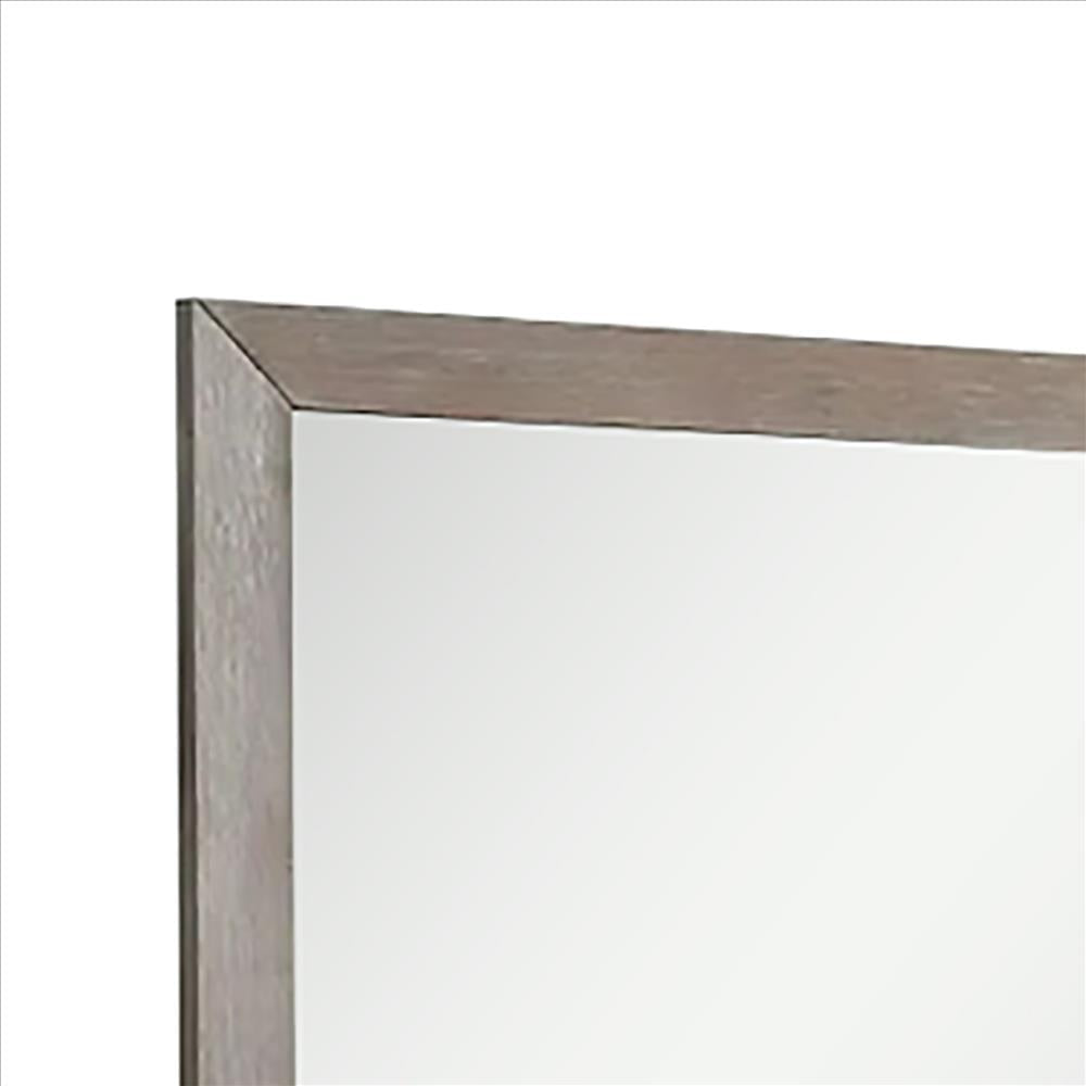 Wall Mirror with Wooden Frame and Grain Details Natural Brown BM241942