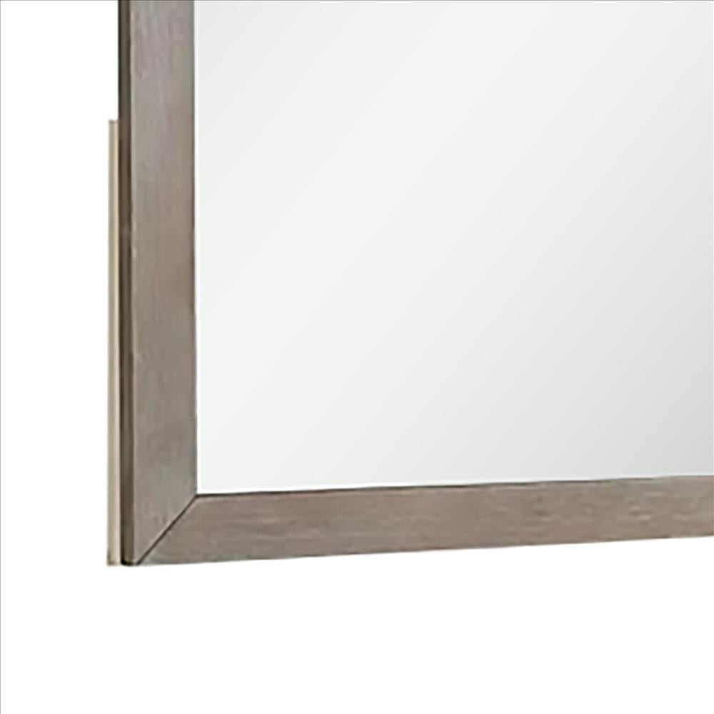 Wall Mirror with Wooden Frame and Grain Details Natural Brown BM241942