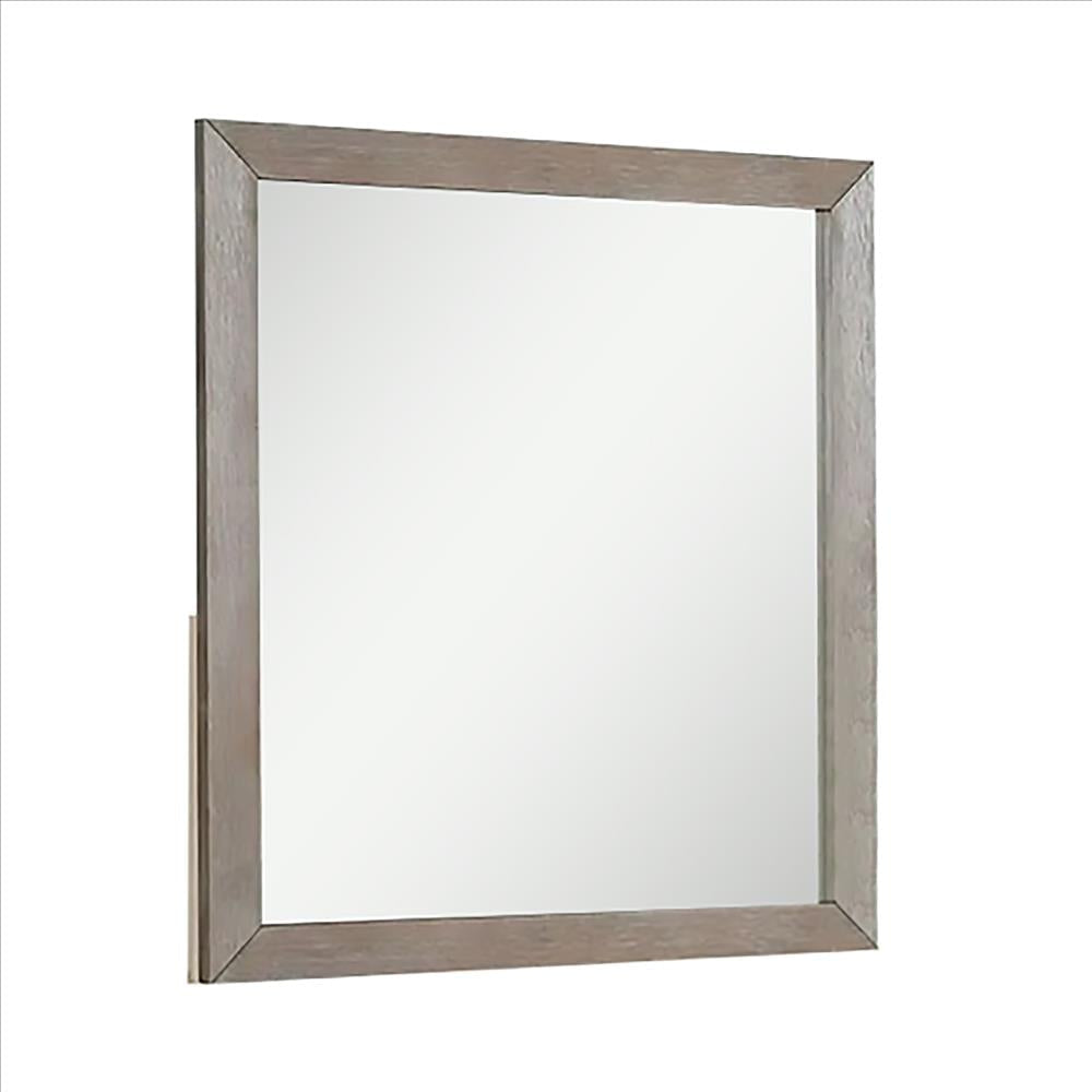 Wall Mirror with Wooden Frame and Grain Details, Natural Brown