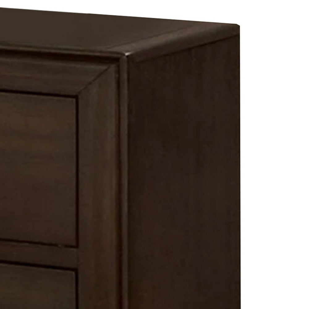 Nightstand with 2 Drawers and Metal Bar Pulls, Walnut Brown