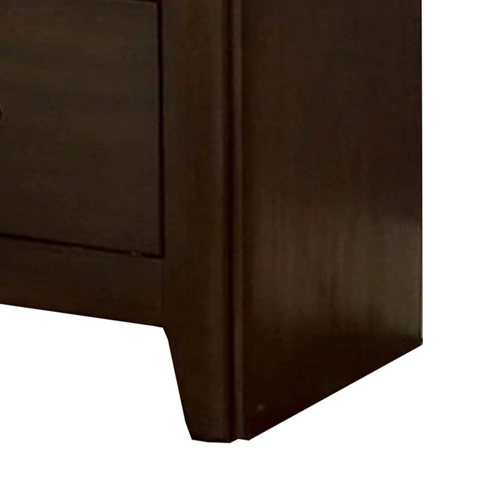 Nightstand with 2 Drawers and Metal Bar Pulls, Walnut Brown