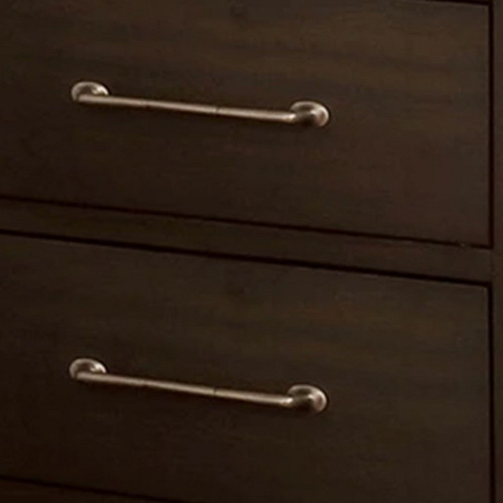 Nightstand with 2 Drawers and Metal Bar Pulls, Walnut Brown