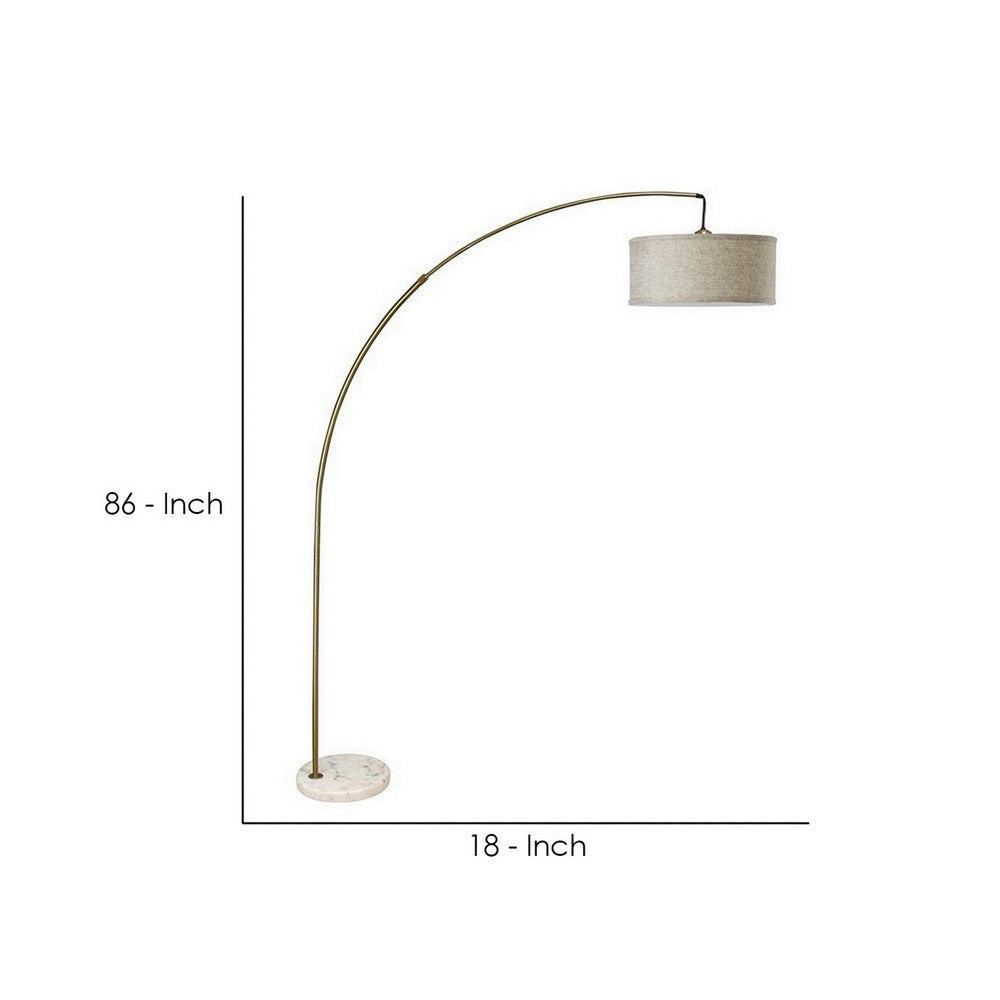 Floor Lamp with Arched Extendable Neck and Marble Base Antique Gold By Casagear Home BM241949