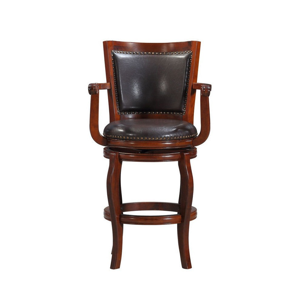 360-Degree Swivel Barstool Sleek Rolled Arms Nailhead Accents Brown By Casagear Home BM241952