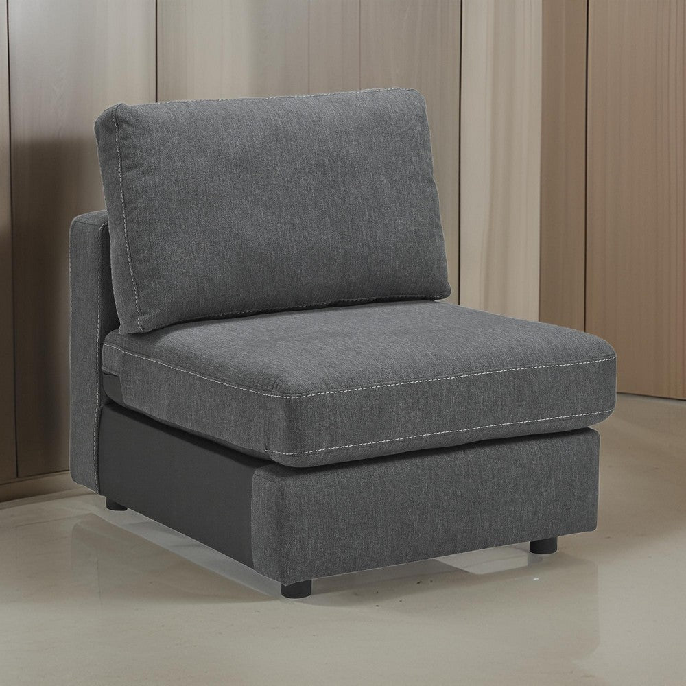 Armless Chair with Fabric Padded Seat and Block Legs, Gray By Casagear Home