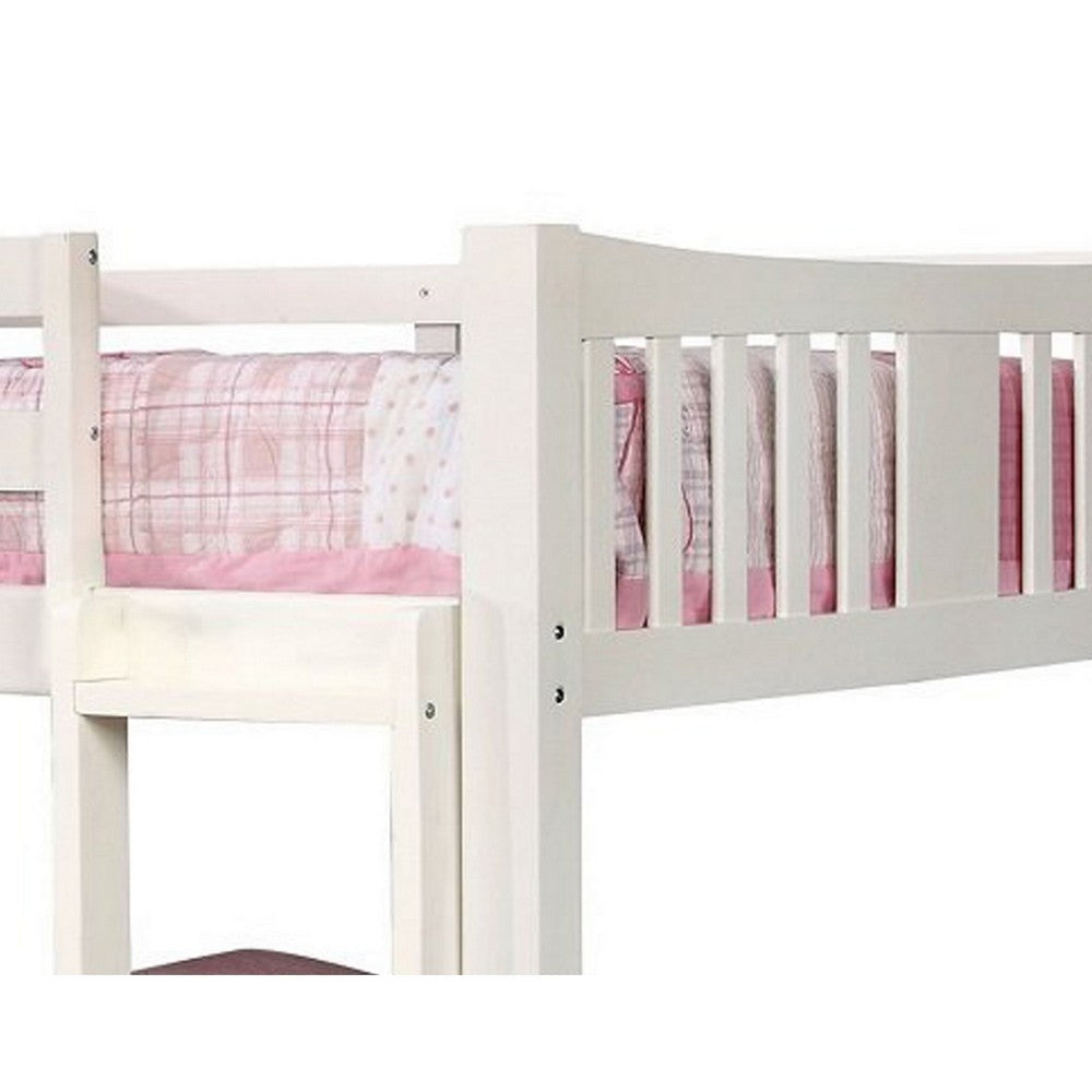 Twin Over Twin Bunk Bed with Slatted Design and Attached Ladder White By Casagear Home BM241990