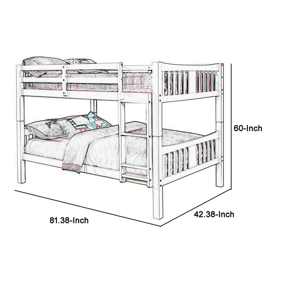 Twin Over Twin Bunk Bed with Slatted Design and Attached Ladder White By Casagear Home BM241990