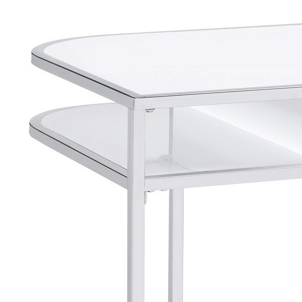 Writing Desk with 1 Drawer and 2 Compartments White and Chrome By Casagear Home BM242022