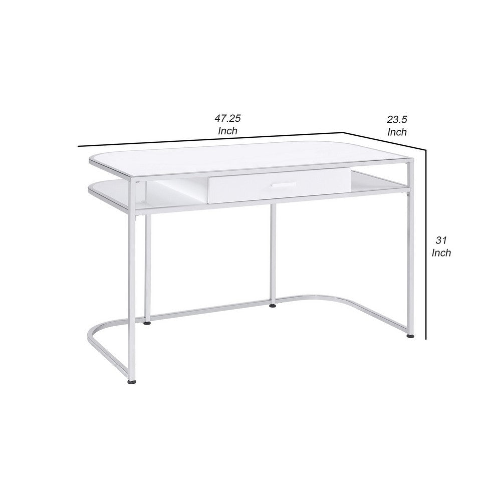 Writing Desk with 1 Drawer and 2 Compartments White and Chrome By Casagear Home BM242022