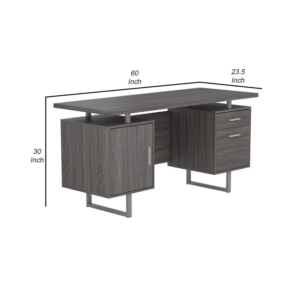 Wooden Office Desk with 1 Drawer and 1 Door Cabinet Gray By Casagear Home BM242025