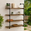 Milo Wall Shelf | 4 Tier | Pipe Frame | Brown