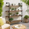 Milo Wall Shelf | 4 Tier | Pipe Frame | Brown