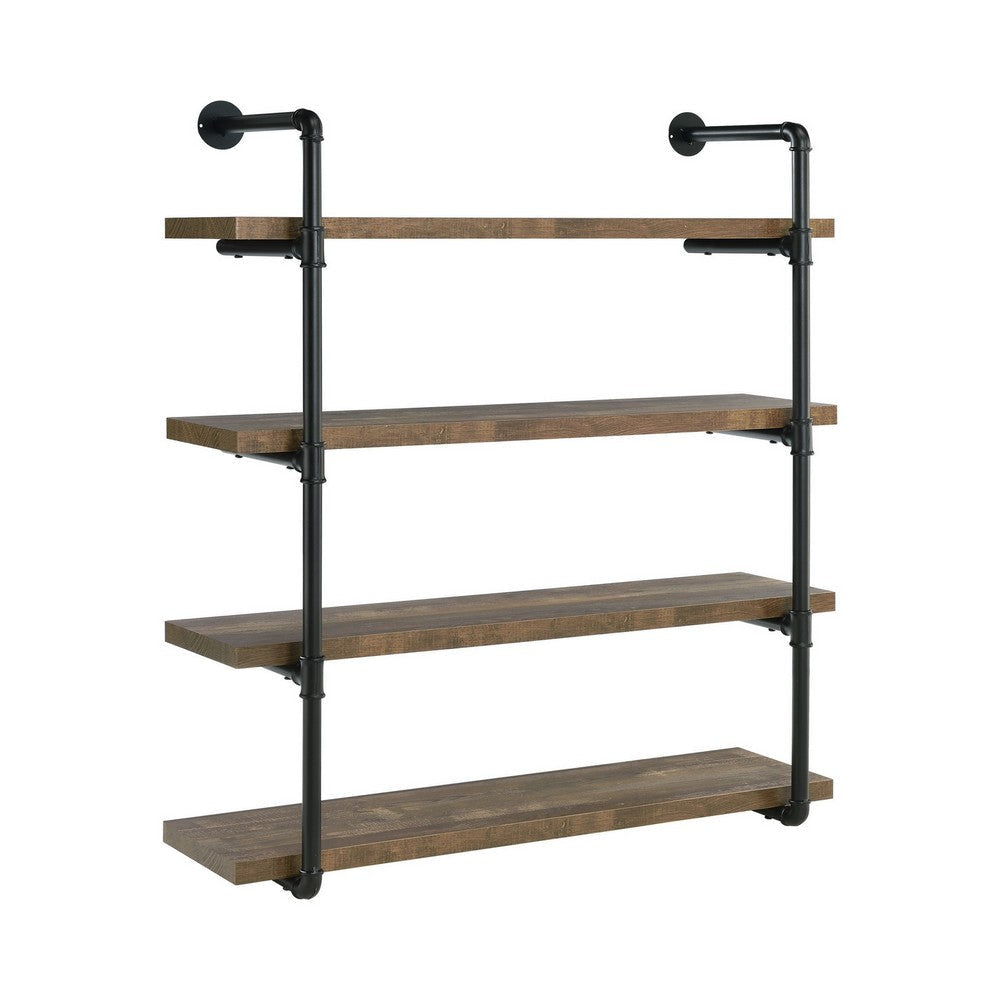 Milo Wall Shelf | 4 Tier | Pipe Frame | Brown
