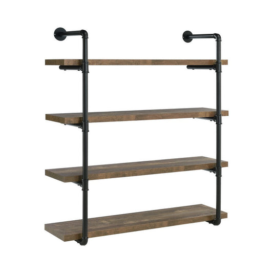 Wall Shelf with 4 Tier Shelves and Pipe Design Frame, Brown By Casagear Home