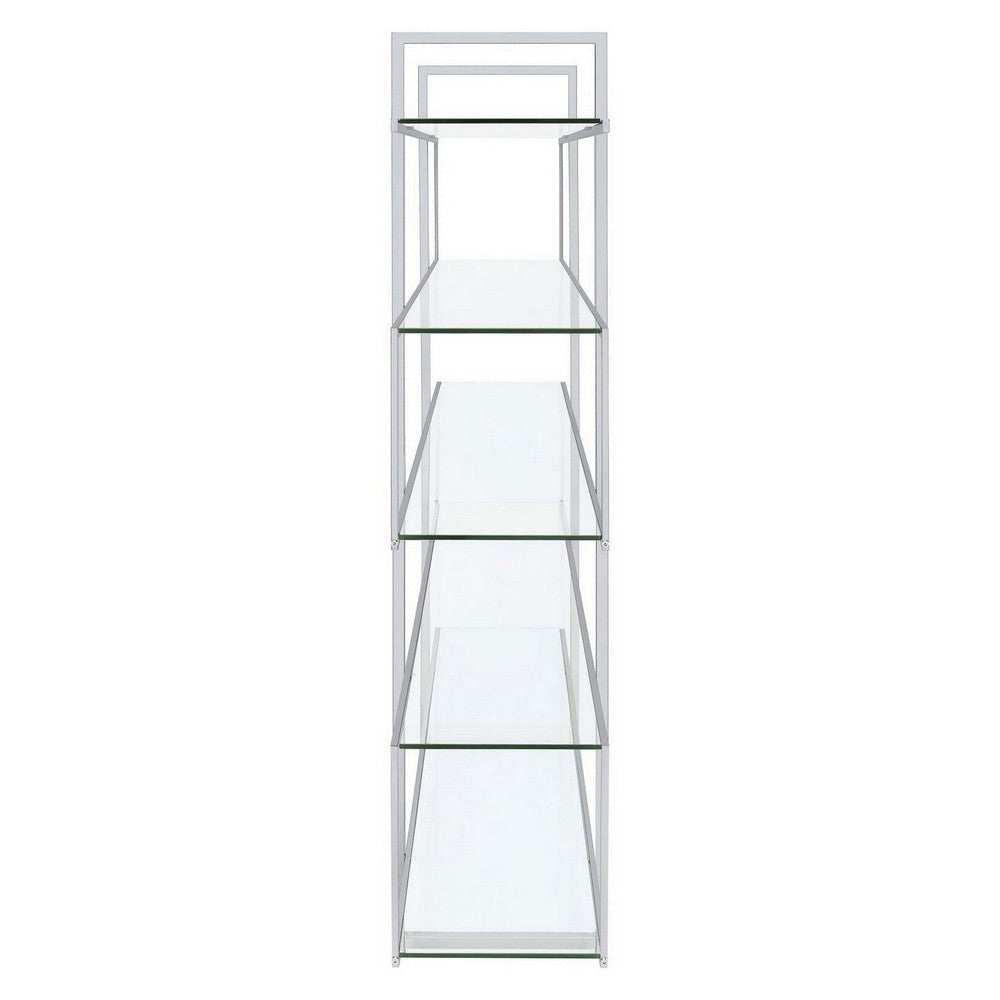 Bookcase with 5 Tempered Glass Shelves and Electroplated Frame Chrome By Casagear Home BM242029