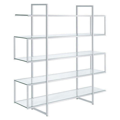 Cleo Bookcase | 5 Glass Shelves | Chrome Frame