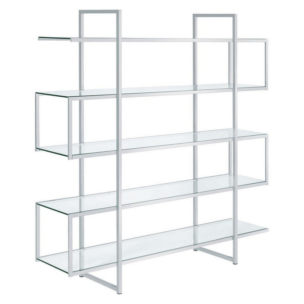 Cleo Bookcase | 5 Glass Shelves | Chrome Frame
