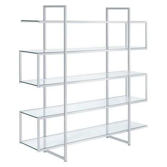 Bookcase with 5 Tempered Glass Shelves and Electroplated Frame, Chrome By Casagear Home