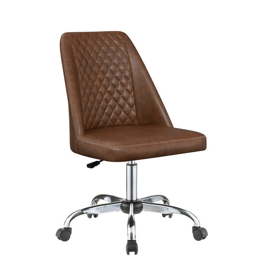 Leatherette Office Chair with Sloped Back and Diamond Stitching, Brown By Casagear Home